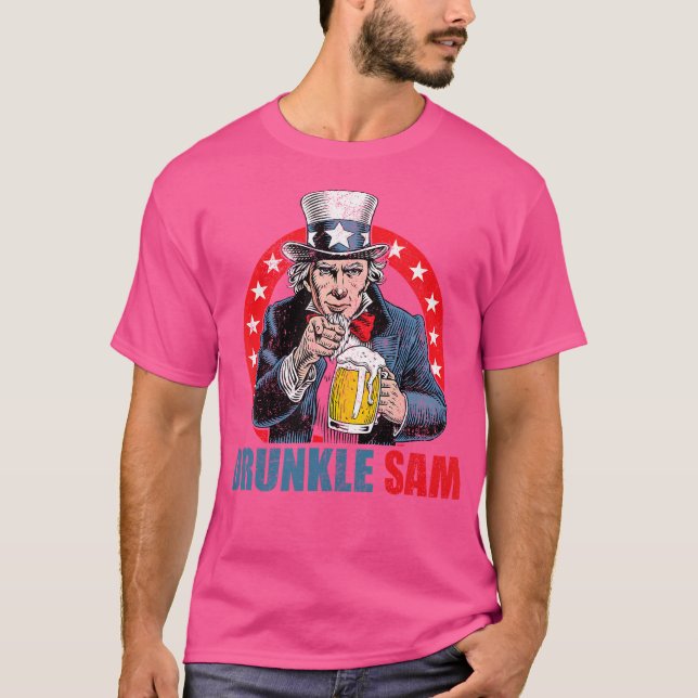 Camiseta Bêbado Sam Funny 4 De Julho Tio Sam Usa Beer D (Frente)