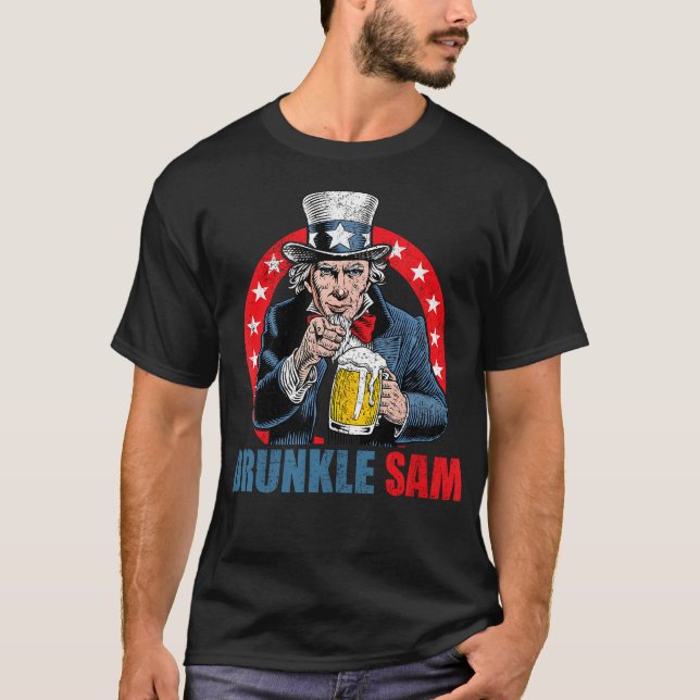 Camiseta Bêbado Sam Funny 4 De Julho Tio Sam Usa Beer D (Frente)
