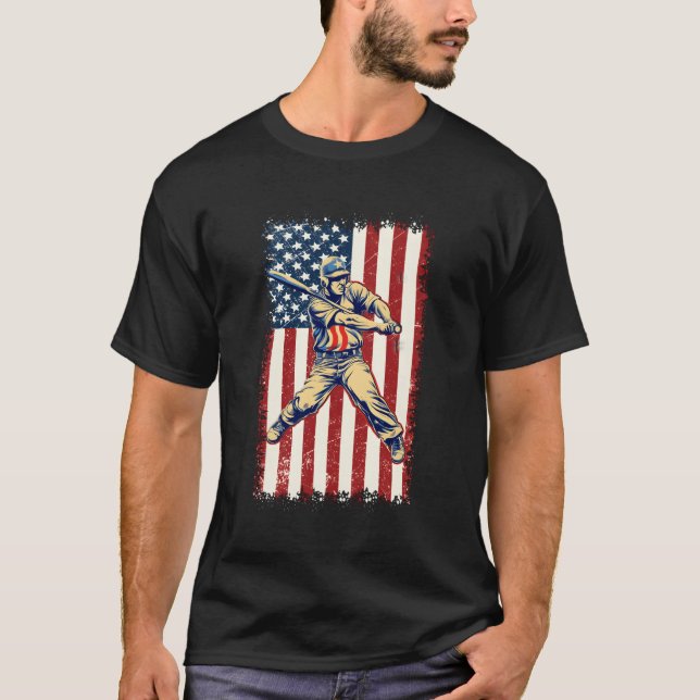 Camiseta Beball Bat Ball 4 De Julho American Flag Baseba (Frente)