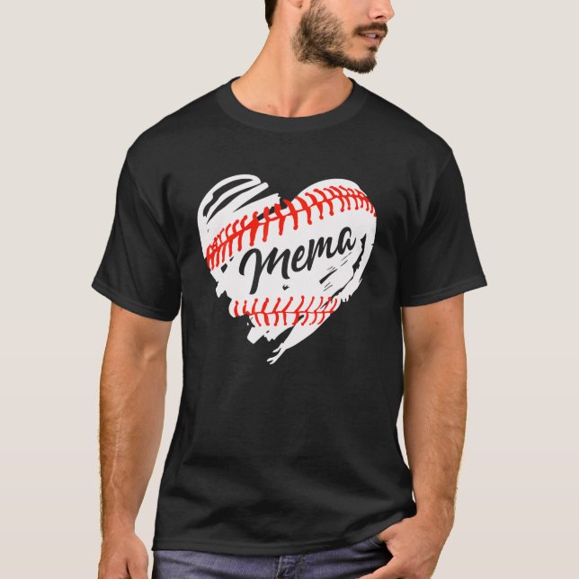 Camiseta Beball Heart Mema Mãe Dia de as mães Presente (Frente)