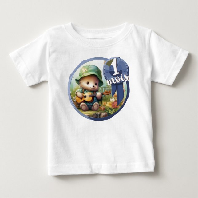 Camiseta Bébé - 1 mois aussi (Frente)