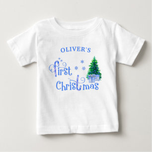Camiseta Bebê 1rua Árvore de Natal e Blue Candy Cane Boy