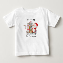 Camiseta Bebê 1rua Papais noeis de Natal e Reindeer com Sle
