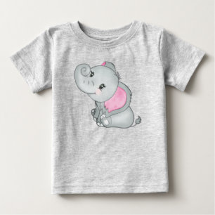 Camiseta Bebê Adorável Elefante Rosa de Orelhas Grandes