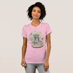 Camiseta Bebê Adorável Flor Silvestre Cinza Tigre Aquarela