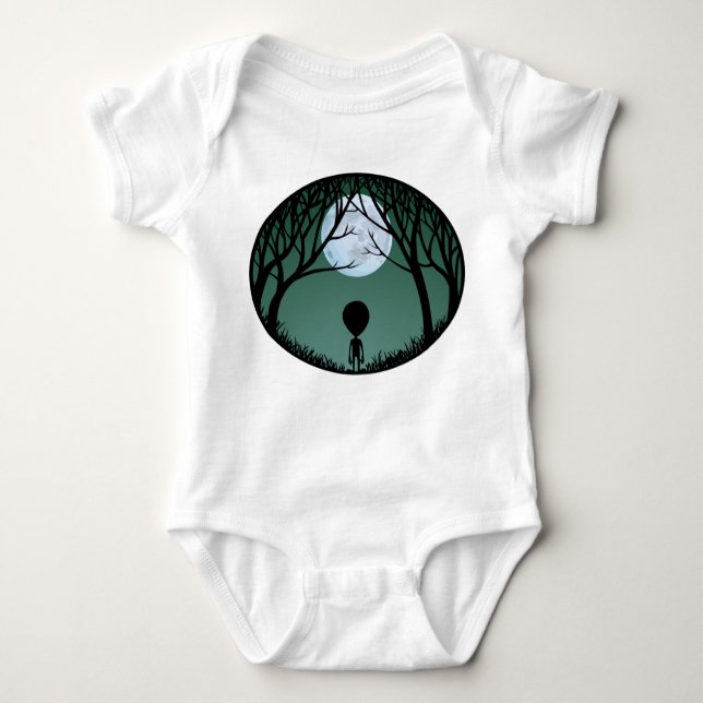 Camiseta Bebê Alienígena Romper Alienígena branca Bebê uma  (Frente)