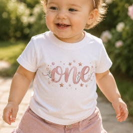 Camiseta Bebê Aniversário de 1 Ano Rosa Watercolor