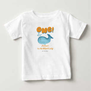 Camiseta Bebê Baleia Azul Fofo Aniversário de 1 Ano