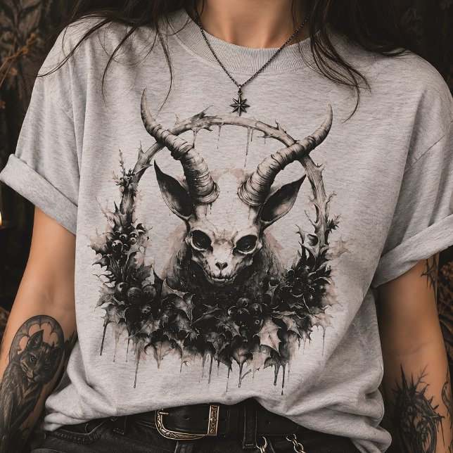 Camiseta Bebê Baphomet Oculto Gótico Botânico Escuro (Criador carregado)