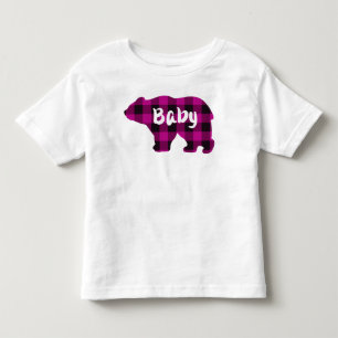 Camiseta Bebê Bear Bear Rosa e xadrez Negra
