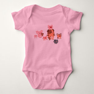 Camiseta Bebê bonito da família do porco dos desenhos