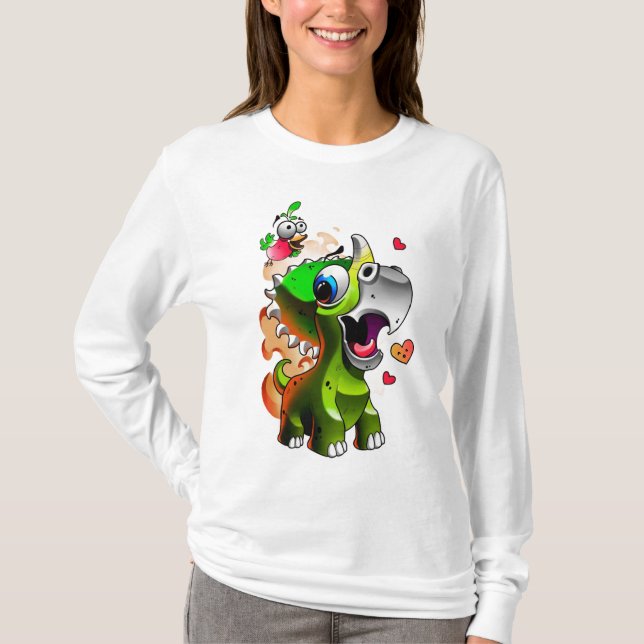 Camiseta Bebê bonito Dino e Amigos Pássaros - Cartoon Dino  (Frente)