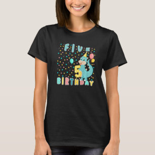 Camiseta Bebê bonito Dinossauro 5 Anos Feliz Aniversário 5 