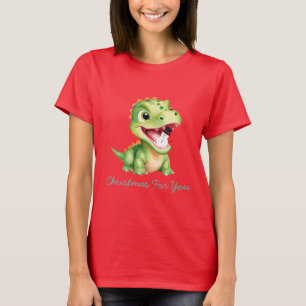 Camiseta Bebê bonito Dinossauro come neve Festa de Natal