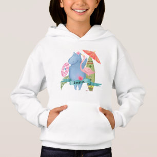 Camiseta Bebê Bonito Hippo com Nome Personalizado Flamingo