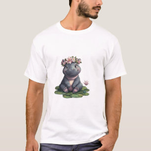 Camiseta Bebê Bonito Hippo Moo Deng Lily Pad Meninas Teen M