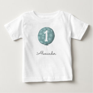 Camiseta Bebê Bonito Menino Azul Balão 1º Aniversário 