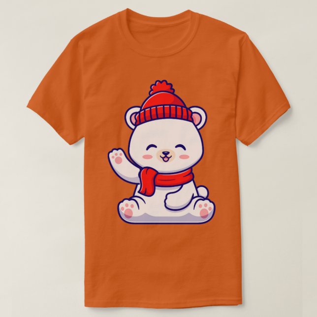 Camiseta Bebê bonito Urso Polar Inverno Vestindo Carvalho-a (Frente do Design)