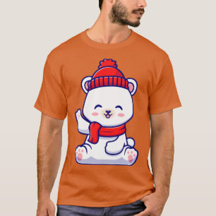 Camiseta Bebê bonito Urso Polar Inverno Vestindo Carvalho-a