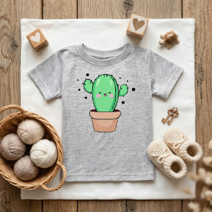 Camiseta Bebê Cacto Kawaii sorrindo em vaso com estrelas