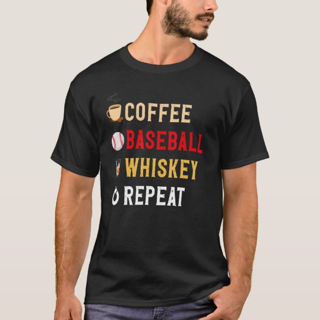 Camiseta Bebe Café Engraçado, Beisebol, Repetição Whiskey (Frente)