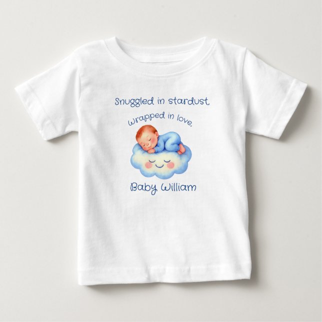 Camiseta Bebê Chá Convidar Estrelas à Lua Aquarela (Frente)