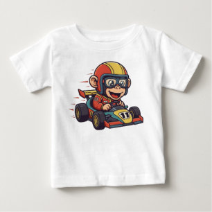 Camiseta Bebê Chimpanzé Fofinho Piloto de Carro de Corrida