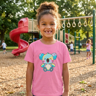 Camiseta Bebê coala feliz sorrindo com corações de amor. 