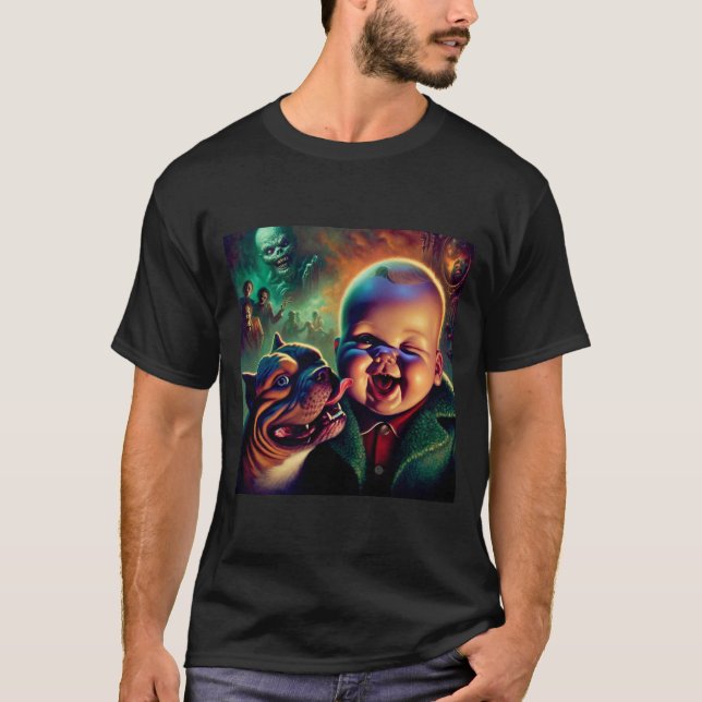Camiseta Bebê com Pet Pitbull e Ghouls Spooky (Frente)