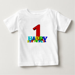 Camiseta Bebê com tipografia feliz de aniversário colorido