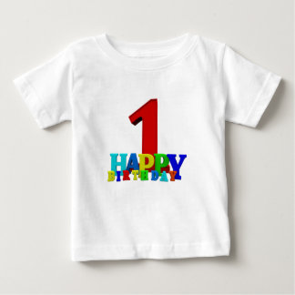 Camiseta Bebê com tipografia feliz de aniversário colorido