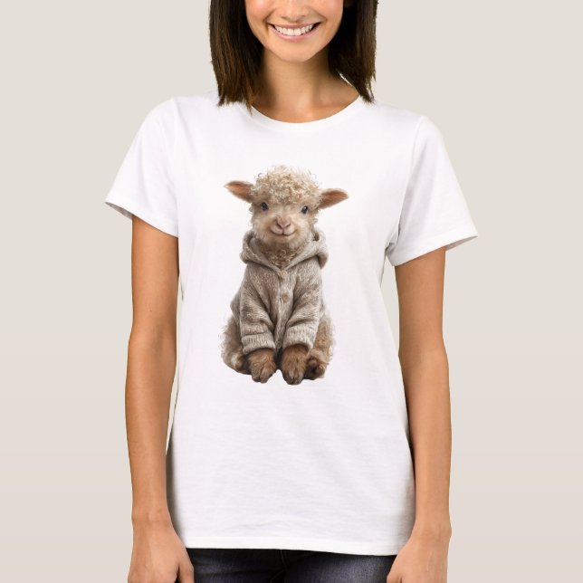 Camiseta Bebê Cordeiro Fofo com Capuz de Lã (Frente)