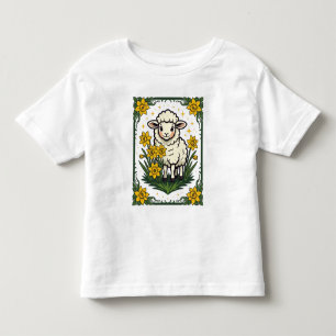 Camiseta Bebê Cordeiro Fofo Rodeado por Narcisos Amarelos