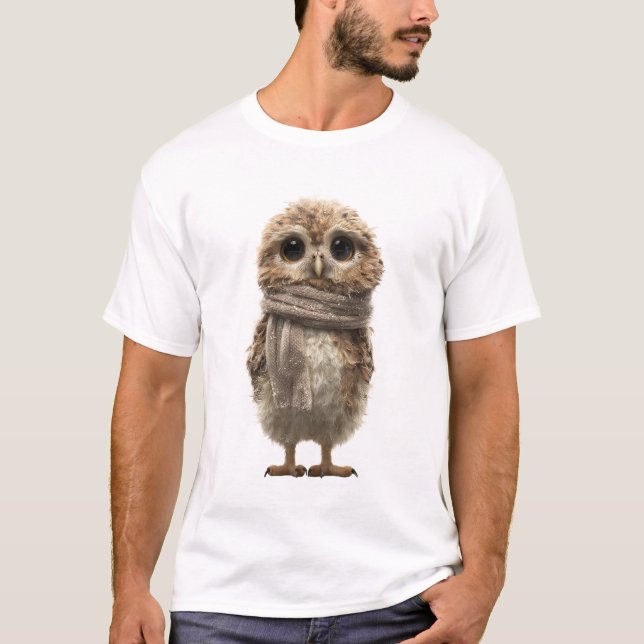 Camiseta Bebê Coruja Adorável com Cachecol de Inverno Aconc (Frente)