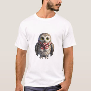 Camiseta Bebê Coruja Fofo Vestindo um Cachecol Listrado