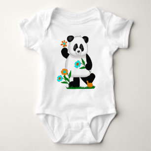 Camiseta Bebê Crianças Panda Com Flores 2