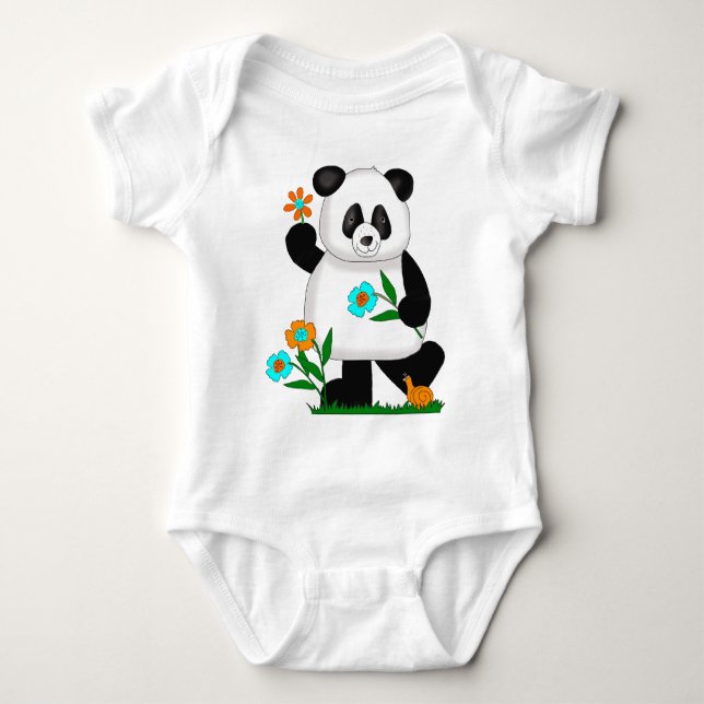 Camiseta Bebê Crianças Panda Com Flores 2 (Frente)