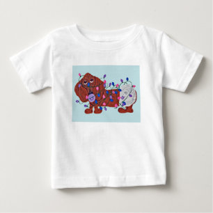 Camiseta Bebê Dachshund Enroscado Em Luzes De Natal