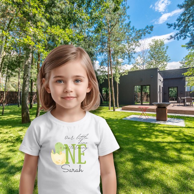 Camiseta Bebê de 1º Aniversário Nome Personalizado Dinossau (Criador carregado)