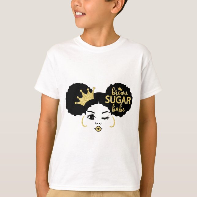 Camiseta Bebê de açúcar castanho a preto e Dourado (Frente)