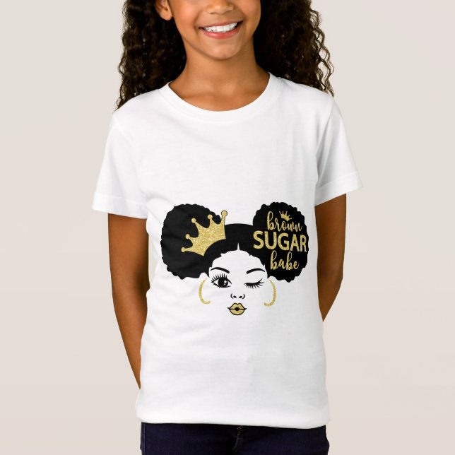 Camiseta Bebê de açúcar castanho a preto e Dourado (Frente)