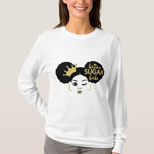 Camiseta Bebê de açúcar castanho a preto e Dourado (Frente)