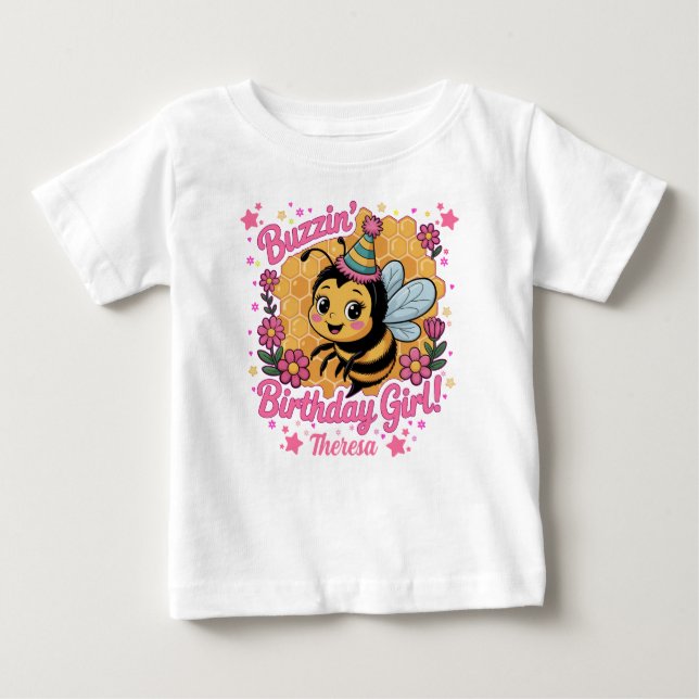 Camiseta Bebê de Aniversário Tema de Abelhas Bonitas (Frente)