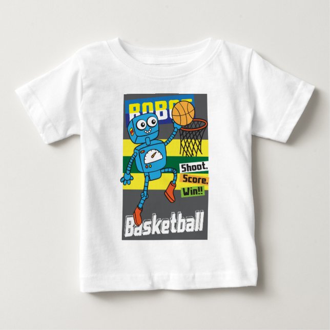 Camiseta Bebê de basquete robô (Frente)