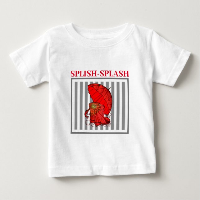 Camiseta Bebê de Botas Vermelhas de Chuva e Guarda (Frente)