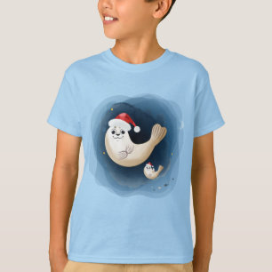 Camiseta Bebê de foca bonita com chapéu de Papai Noel sauda