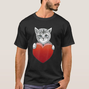 Camiseta Bebê de Gato Fofo Segura Grande Coração Vermelho E