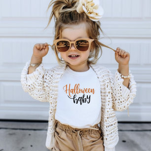 Camiseta Bebê de Halloween Tipografia Laranja e Preta