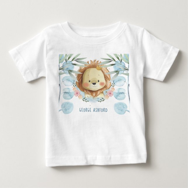 Camiseta Bebê de Ilustração de Leão Personalizado (Frente)