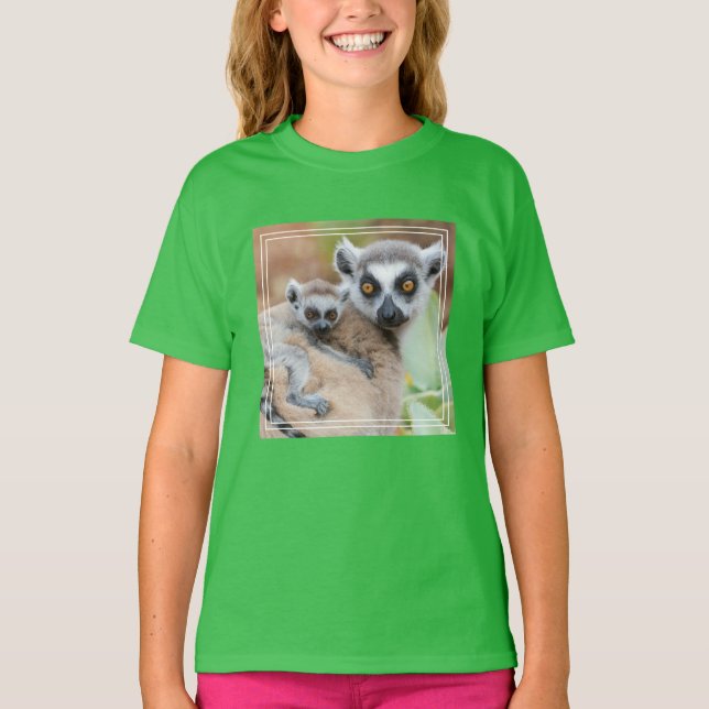 Camiseta Bebê de lêmure de cauda anelada nas costas da mãe (Frente)